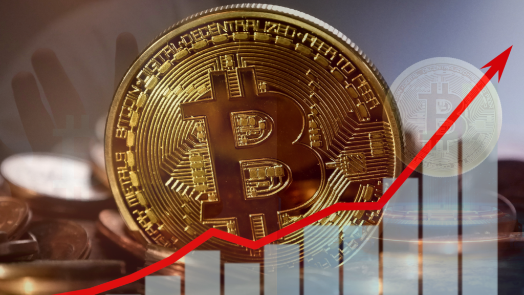 Ilustrasi Bitcoin 2025 dengan latar belakang grafik pasar yang menunjukkan volatilitas harga.