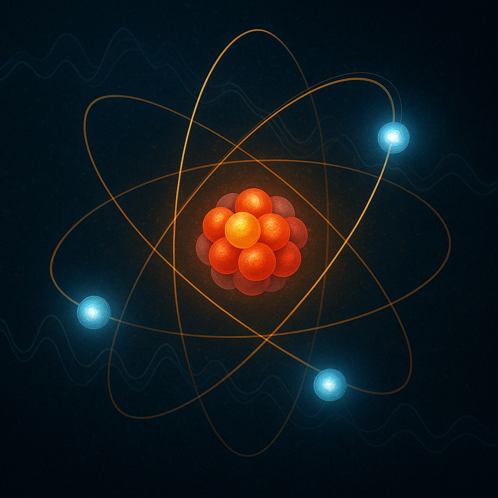 Gambar visualisasi model atom berdasarkan teori mekanika kuantum