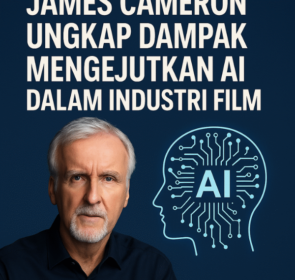 Home Ilustrasi James Cameron dikelilingi elemen AI dan teknologi sinema futuristik