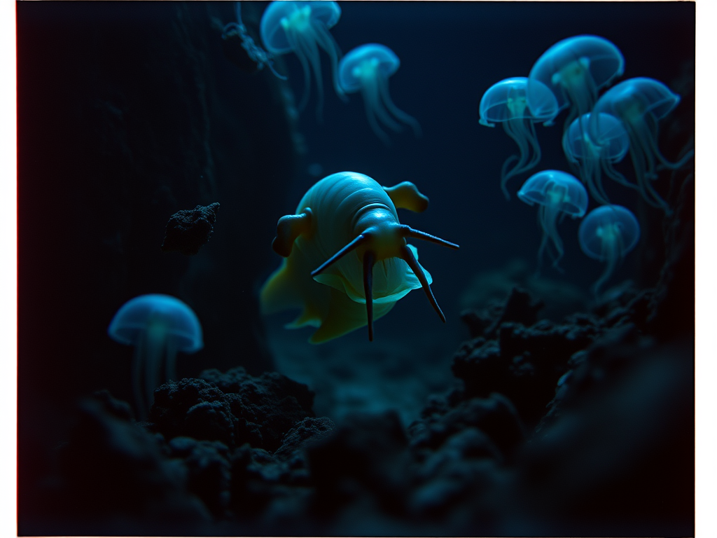 Ilustrasi Gambar Mariana Snailfish, ikan laut dalam yang ditemukan di kedalaman 8.000 meter di Palung Mariana, menunjukkan adaptasi ekstrem terhadap tekanan tinggi.