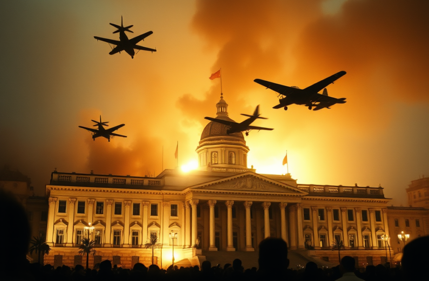 Pesawat tempur militer membombardir Istana La Moneda pada kudeta 1973, tempat Presiden Allende bertahan.