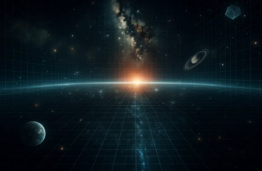 visualisasi struktur grid digital hidup dalam simulasi alam semesta