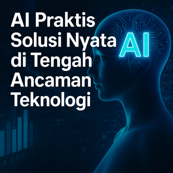 Ilustrasi AI praktis yang menggambarkan kecerdasan buatan sebagai solusi teknologi modern