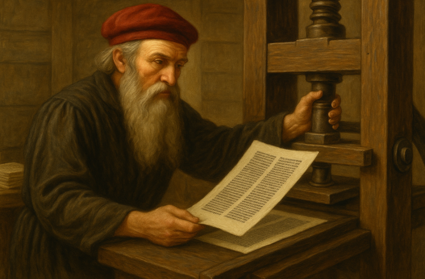 Ilustrasi mesin cetak zaman Renaissance (Revolusi teknologi)