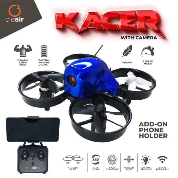 Drone mini KACER warna merah hitam dengan desain ringkas