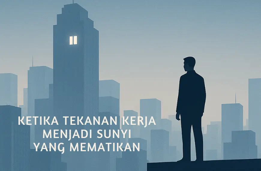 Ilustrasi pria berdiri di atap gedung menggambarkan kasus bunuh diri pegawai BI karena tekanan kerja