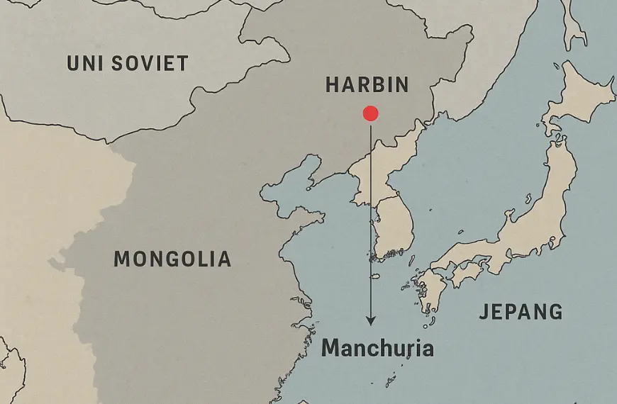 Peta lokasi Unit 731 di Harbin, Manchuria – Wilayah operasi eksperimen manusia Jepang