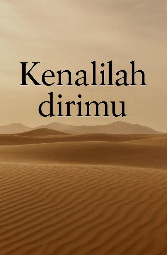 Kutipan “Kenalilah dirimu” dari Nag Hammadi Library di atas latar gurun