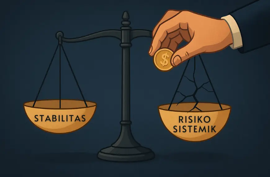Timbangan keadilan yang memperlihatkan ketidakseimbangan akibat stealth liquidity backdoor