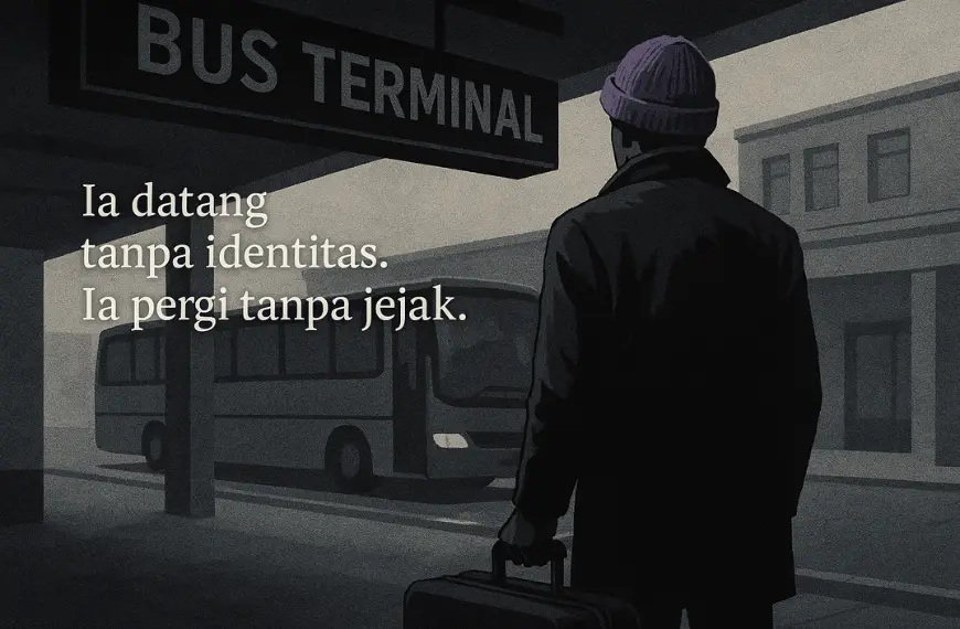 Ilustrasi siluet pria di terminal bus dalam Misteri Peter Bergmann