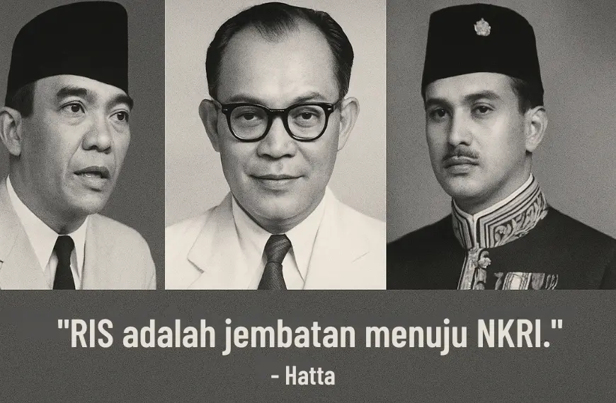 Potret tokoh utama Republik Indonesia Serikat – Soekarno, Mohammad Hatta, dan Sultan Hamid II