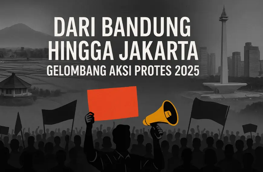 Home Hero image gelombang aksi protes 2025 menampilkan kolase Pati dan Jakarta dengan massa demonstrasi
