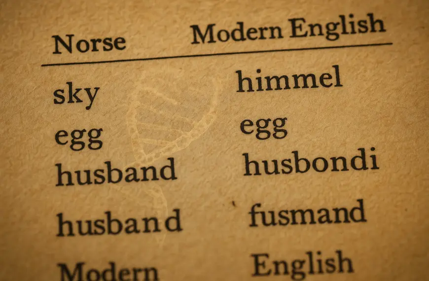 Halaman buku tua kosakata Norse dan padanan bahasa Inggris – Jejak Viking di Dunia Modern
