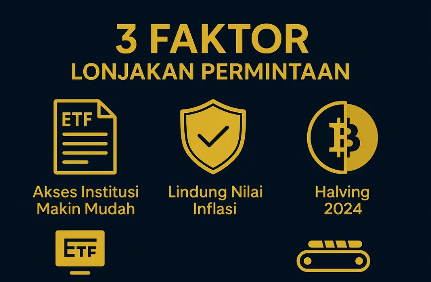 Infografik faktor pendorong lonjakan permintaan Bitcoin institusional pada 2024