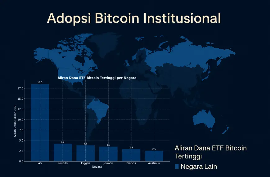 Peta dunia adopsi Bitcoin institusional berdasarkan aliran dana ETF terbesar
